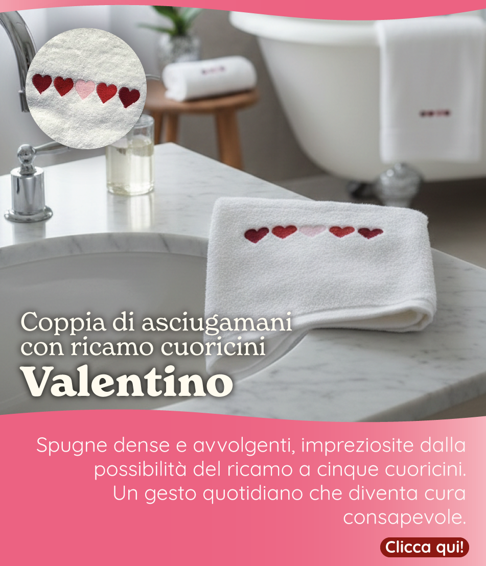 Coppia di Asciugamani in Spugna di Cotone con Ricamo - San Valentino