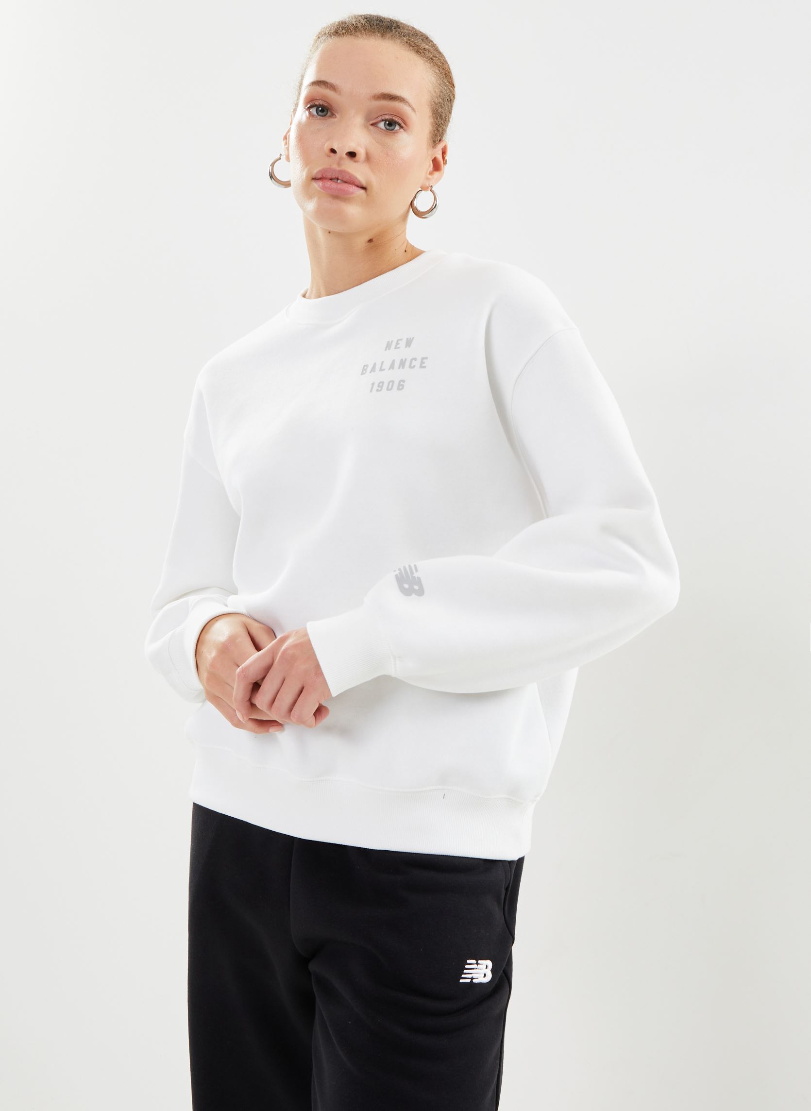 New Balance Felpe IC FLEECE CREW W donna bianco