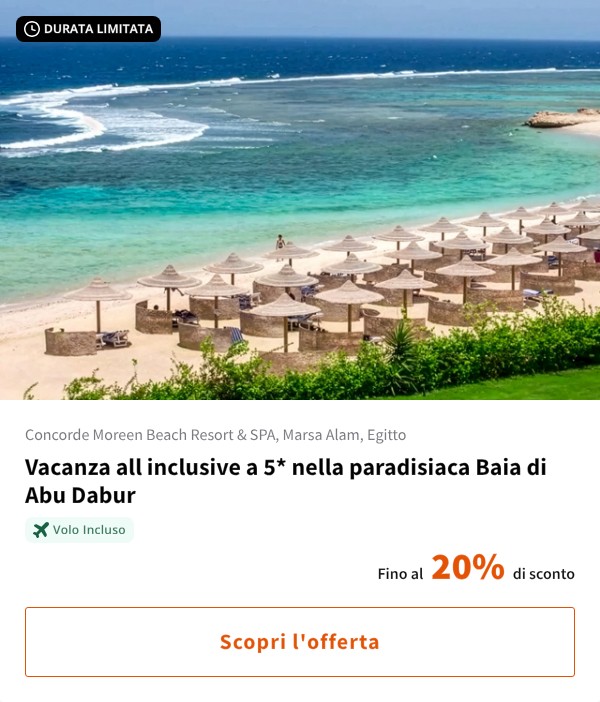 Vacanza all inclusive a 5* nella paradisiaca Baia di Abu Dabur