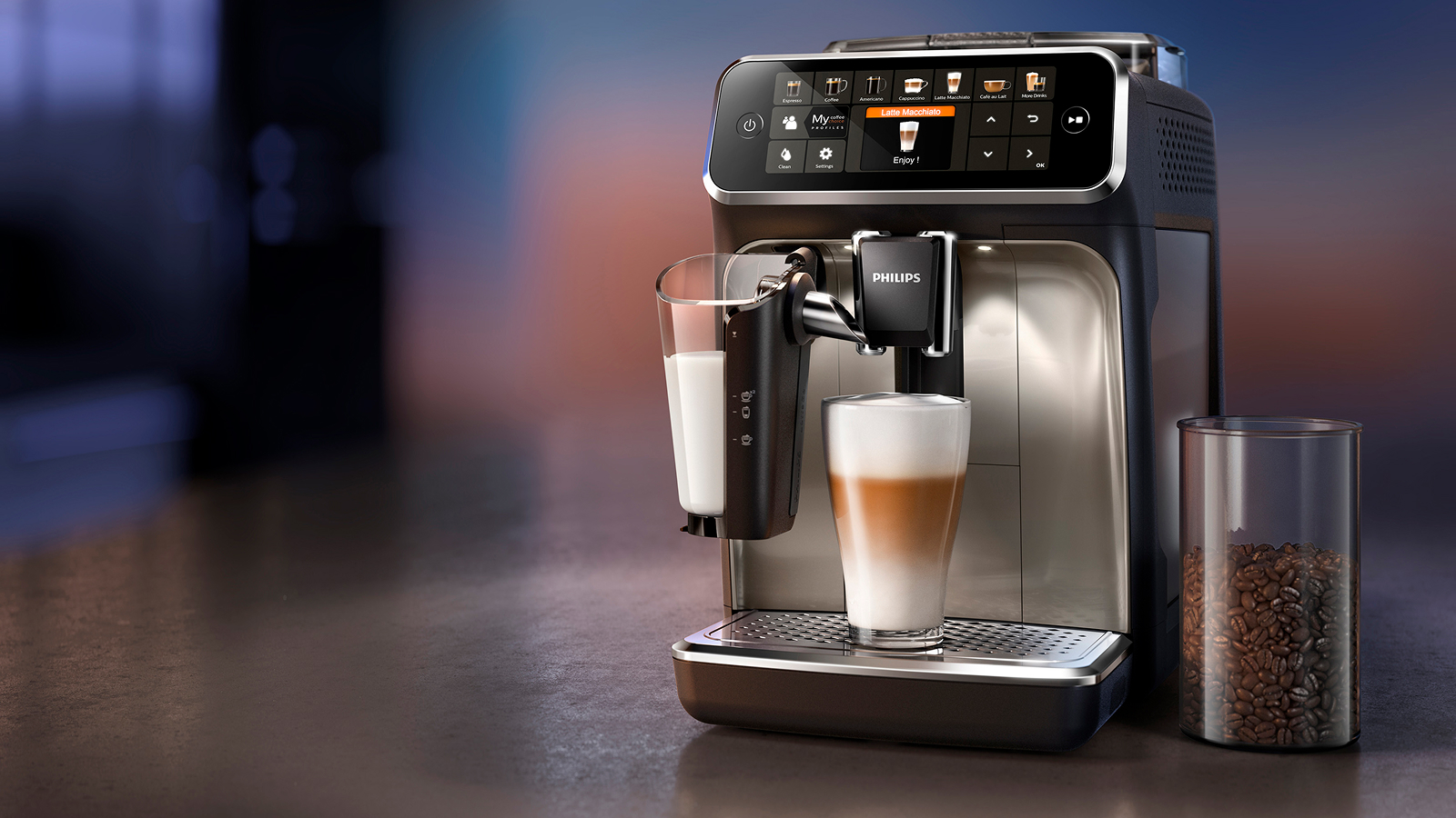 Dal latte al cocco ai classici del caffè, prepara una varietà di delizie accoglienti per San Valentino con Serie 5400 Macchina da caffè automaticha con cappuccinatore.