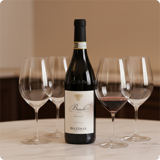 Simposio Barolo DOCG 2021 + 4 Riedel Wine Friendly 99.5 cl glasses