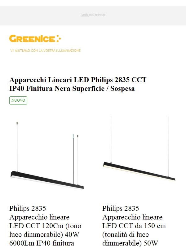 Novità! 🚨 Apparecchi Lineari LED Philips 2835 CCT IP40 Finitura Nera Superficie / Sospesa