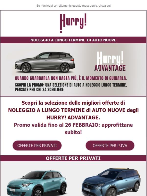 🚘HURRY! Noleggio | Le MIGLIORI OFFERTE della PROMO HURRY! ADVANTAGE🚘 Scopri tutte le auto a noleggio a prezzi SUPER scontati!