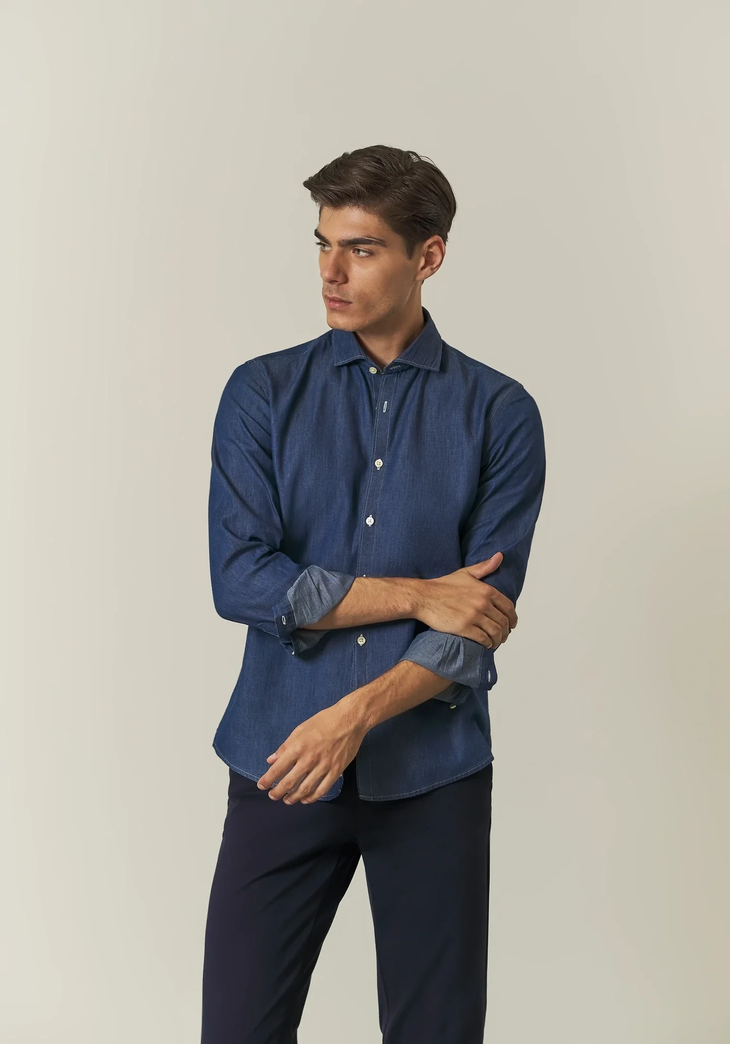 Image of Camicia denim blu slim fit