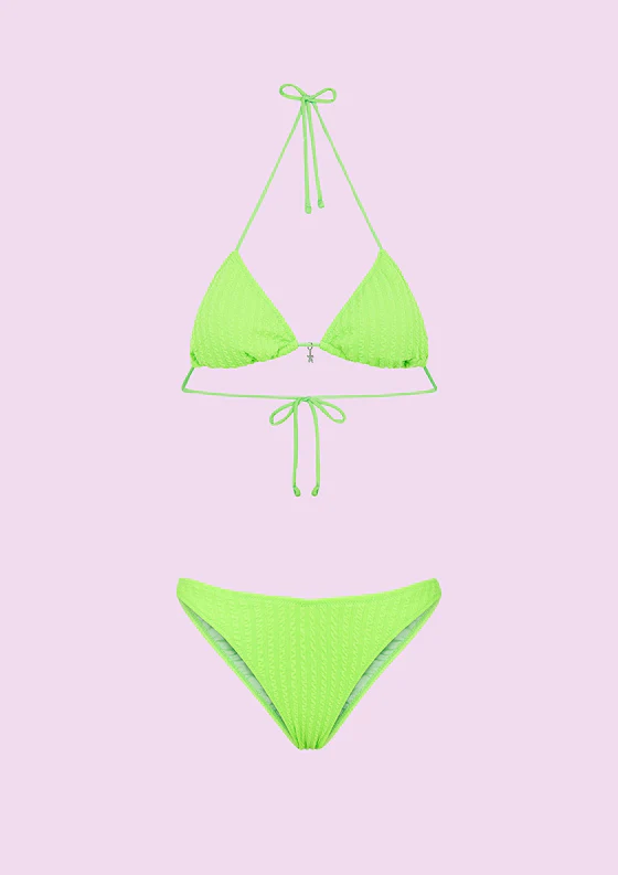 Bikini Donna F**K Triangolo con Slip Americano Fisso Verde Fluo SWC010-FG