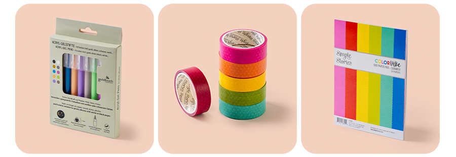 Accessori per scrapbooking: penne, carta e washi tape 
