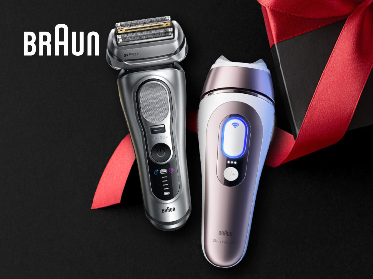 Immagine di due prodotti Braun, a sinistra il rasoio Series 9, a destra la luce pulsata Skin-i-expert 