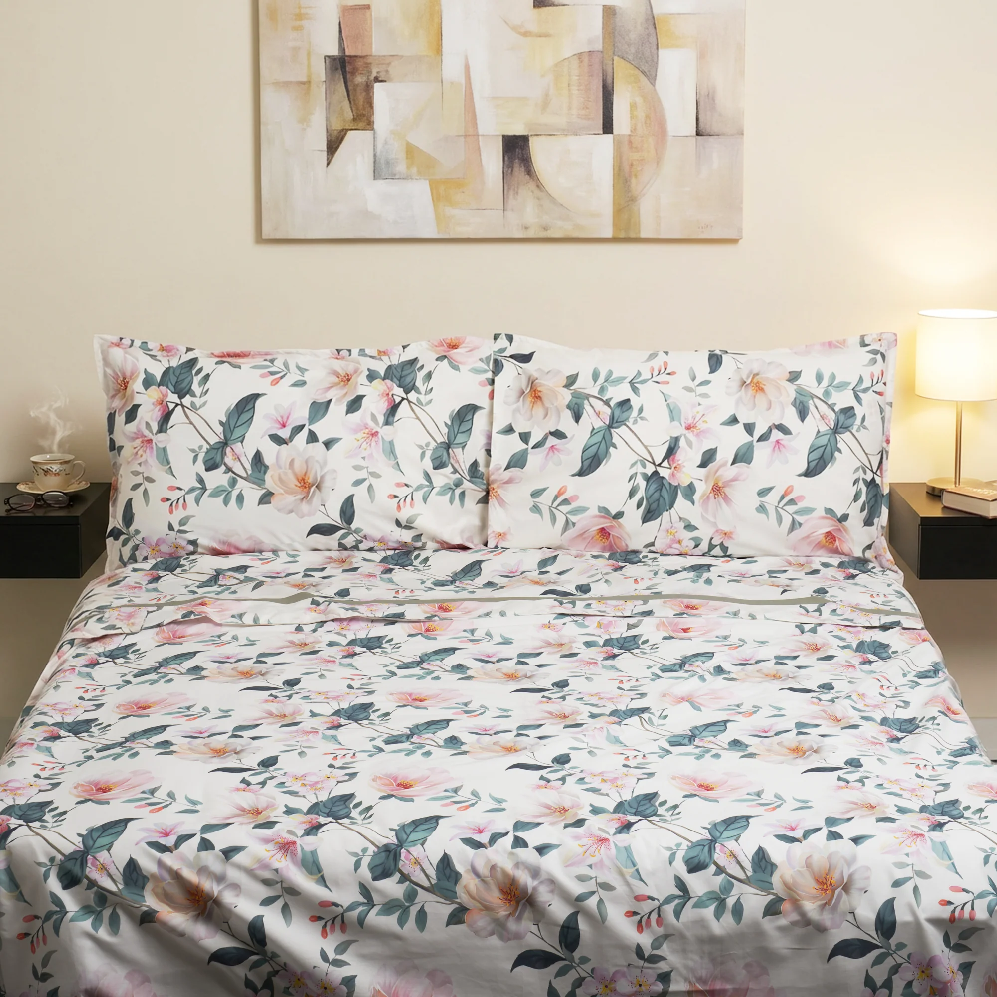 Image of Completo Lenzuola in Percalle di <br>Cotone Fantasia Floreale - <b>Clea