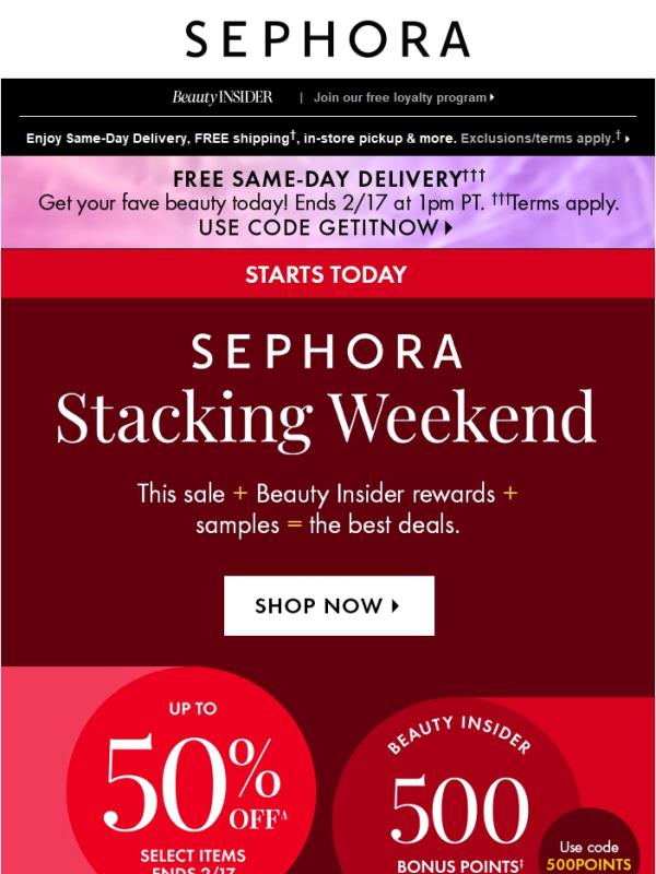 500 bonus points with $75 min. spend, up to 50% off select beauty, AND FREE Same-Day Delivery❗️