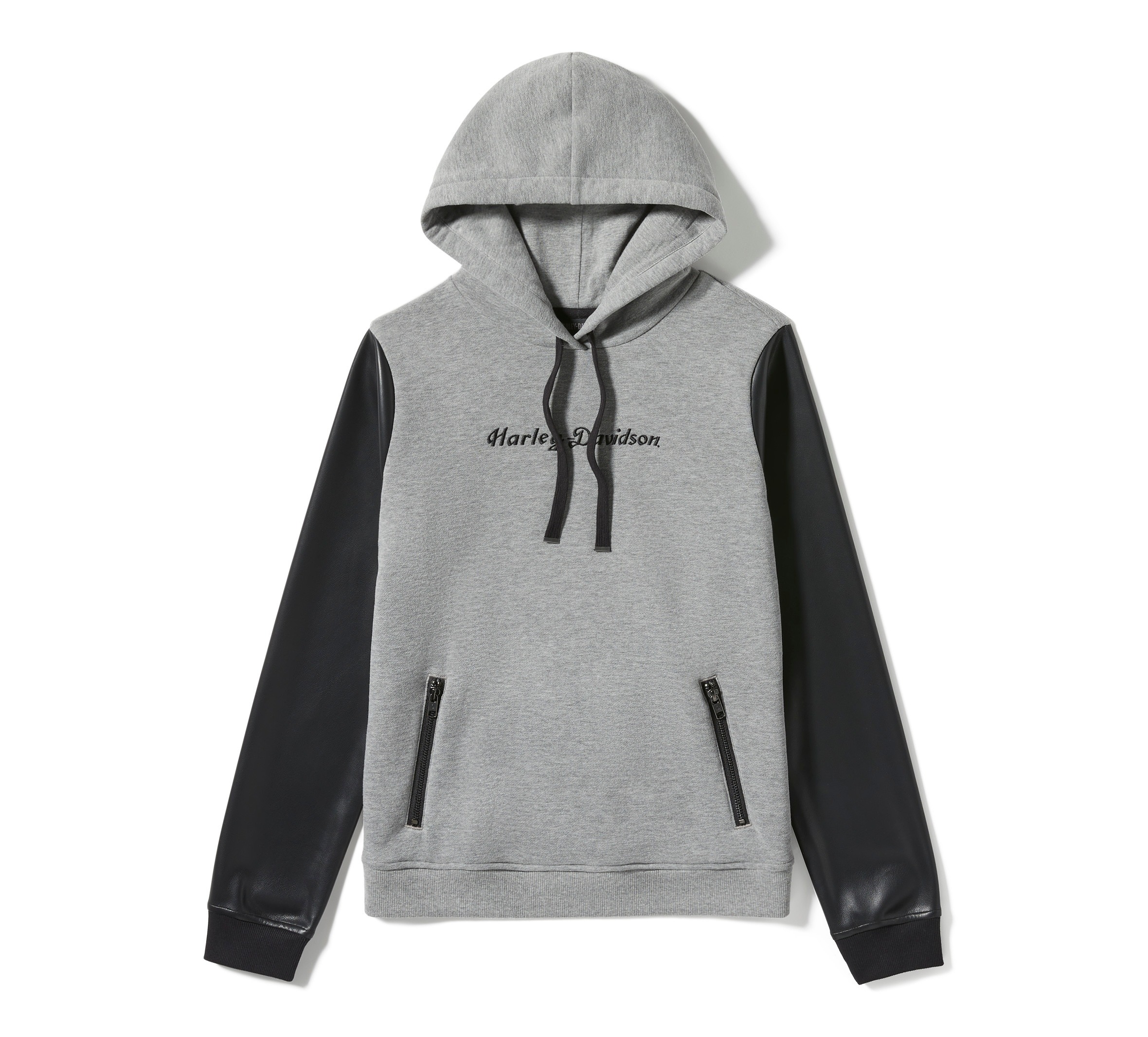 FELPA PULLOVER CON MANICHE IN ECOPELLE - COLORBLOCK - MEDIUM GREY HEATHER & HARLEY BLACK