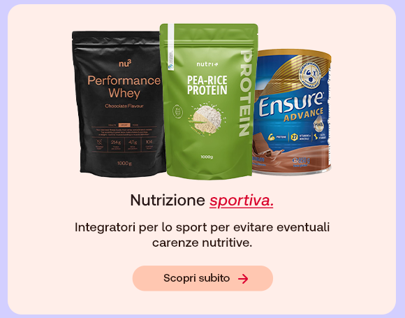 "Integratori proteici per la nutrizione sportiva: Performance Whey, Pea-Rice Protein e Ensure Advance."