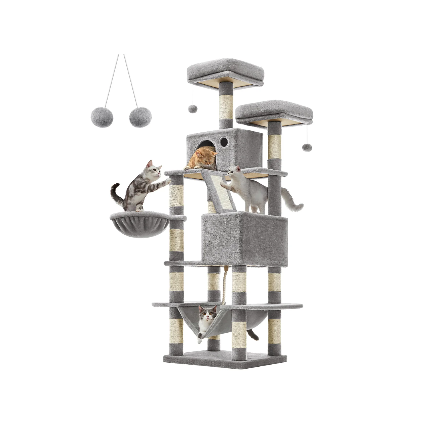 Image of Albero per Gatti Adulti con Graffiatoi Posatoi Grotte Cesto Amaca Pompon