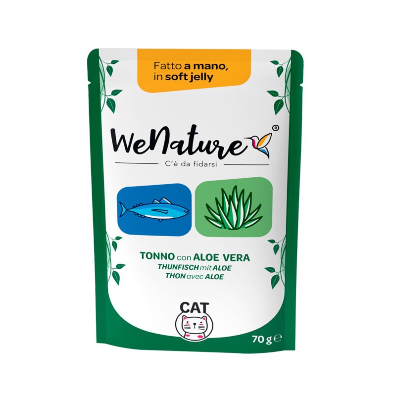 WeNature Tonno con Aloe Vera Soft Jelly Umido in Busta per Gatti - 70 g, Singola