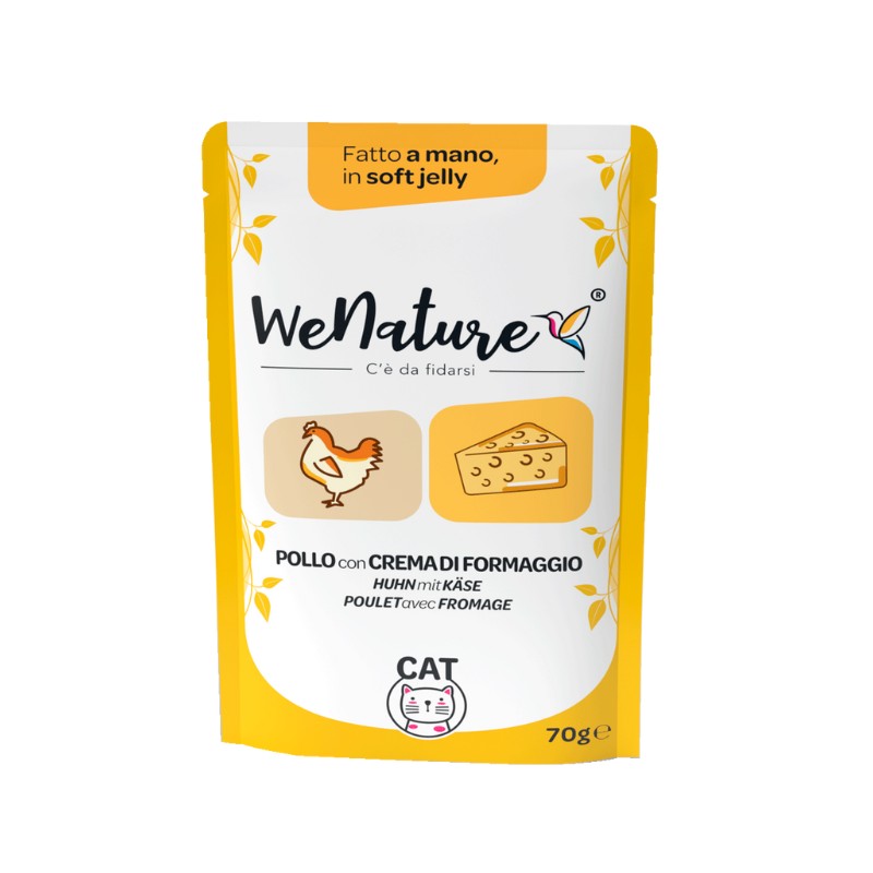 WeNature Pollo con Crema di Formaggio Soft Jelly in Busta per Gatti - 70 g, Singola