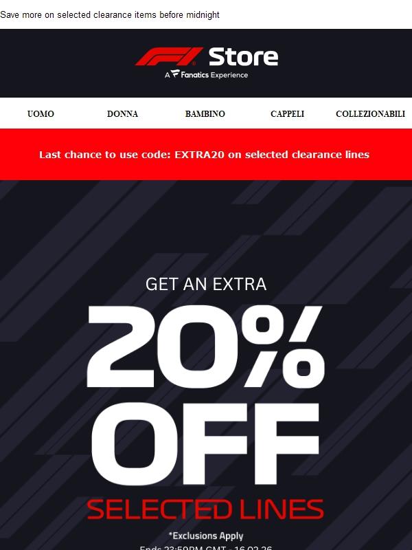 Extra 20% Off Ends Tonight!