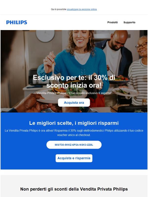 30% di sconto inizia ORA – approfitta della Vendita Privata Philips!