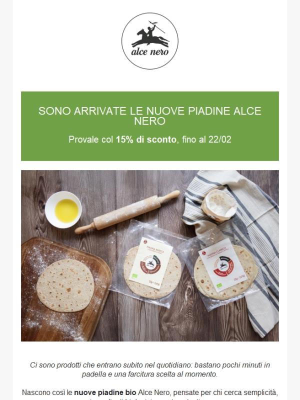 Nuove piadine Alce Nero: –20% fino al 20 febbraio
