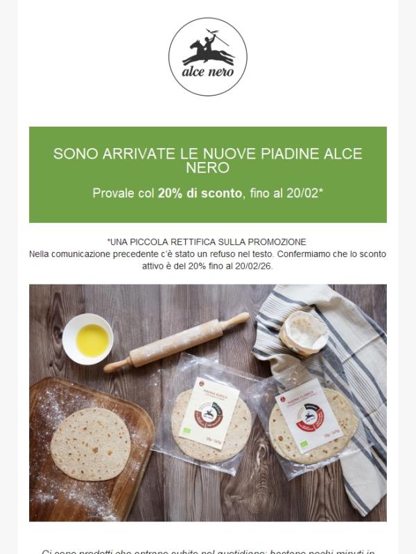 Nuove piadine Alce Nero: –20% fino al 20 febbraio [errata corrige]
