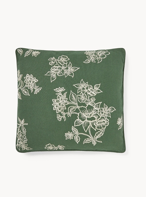 Cuscino in slub di cotone con ricamo floreale 45x45cm Cuscino in slub di cotone con ricamo floreale 45x45cm