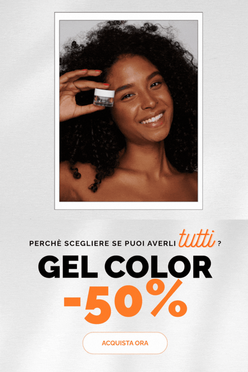 &nbsp;Ciao&nbsp;Cara , questa settimana c'è un'offerta che non puoi perdere:   Gel color al 50% di sconto. Decine di colori a metà prezzo.   Nude, pastello, glitter, vivaci, scuri. Quasi tutto il catalogo al 50% di sconto.  Hai 7 giorni per fare scorta... ma i colori finiscono in fretta!  &nbsp;