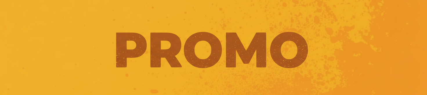 an image of a yellow background with a brown text that says promo