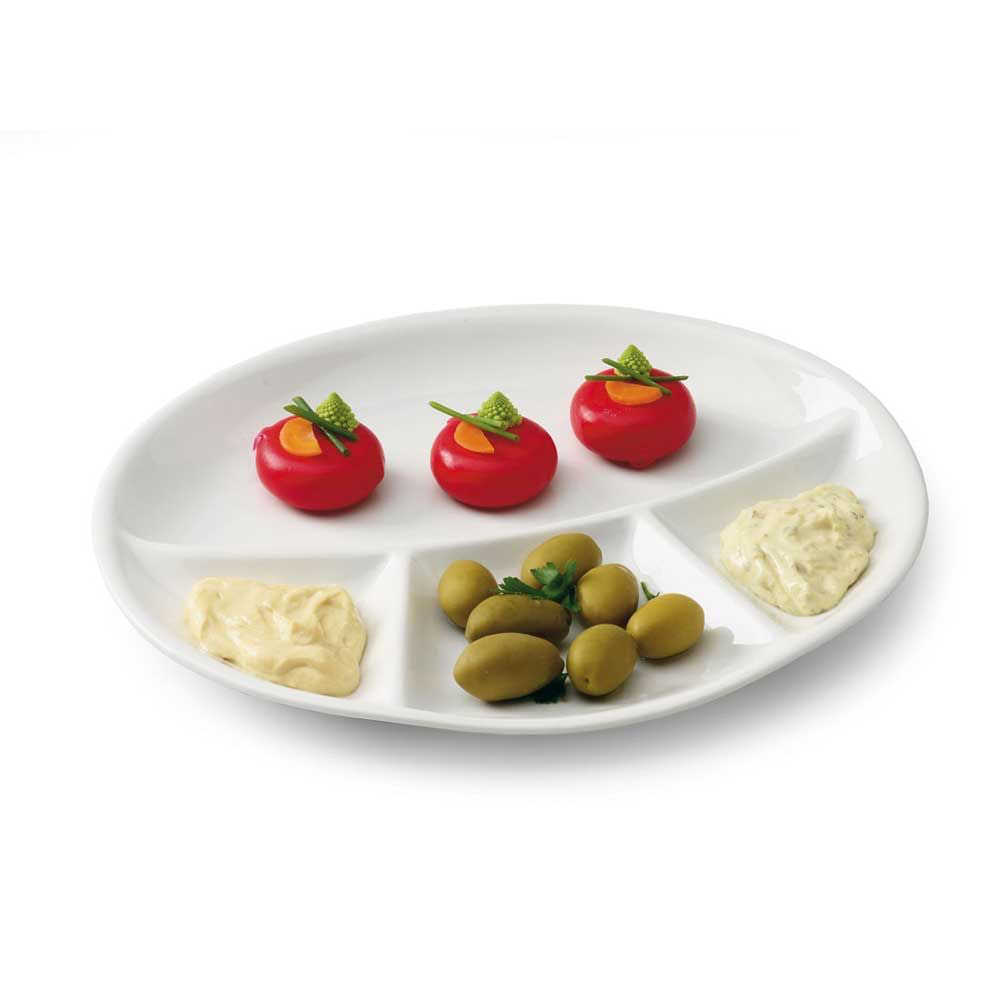 28 x 24 cm - Party Oval Fondue Plate in Porcelain Set of 6 Pcs
