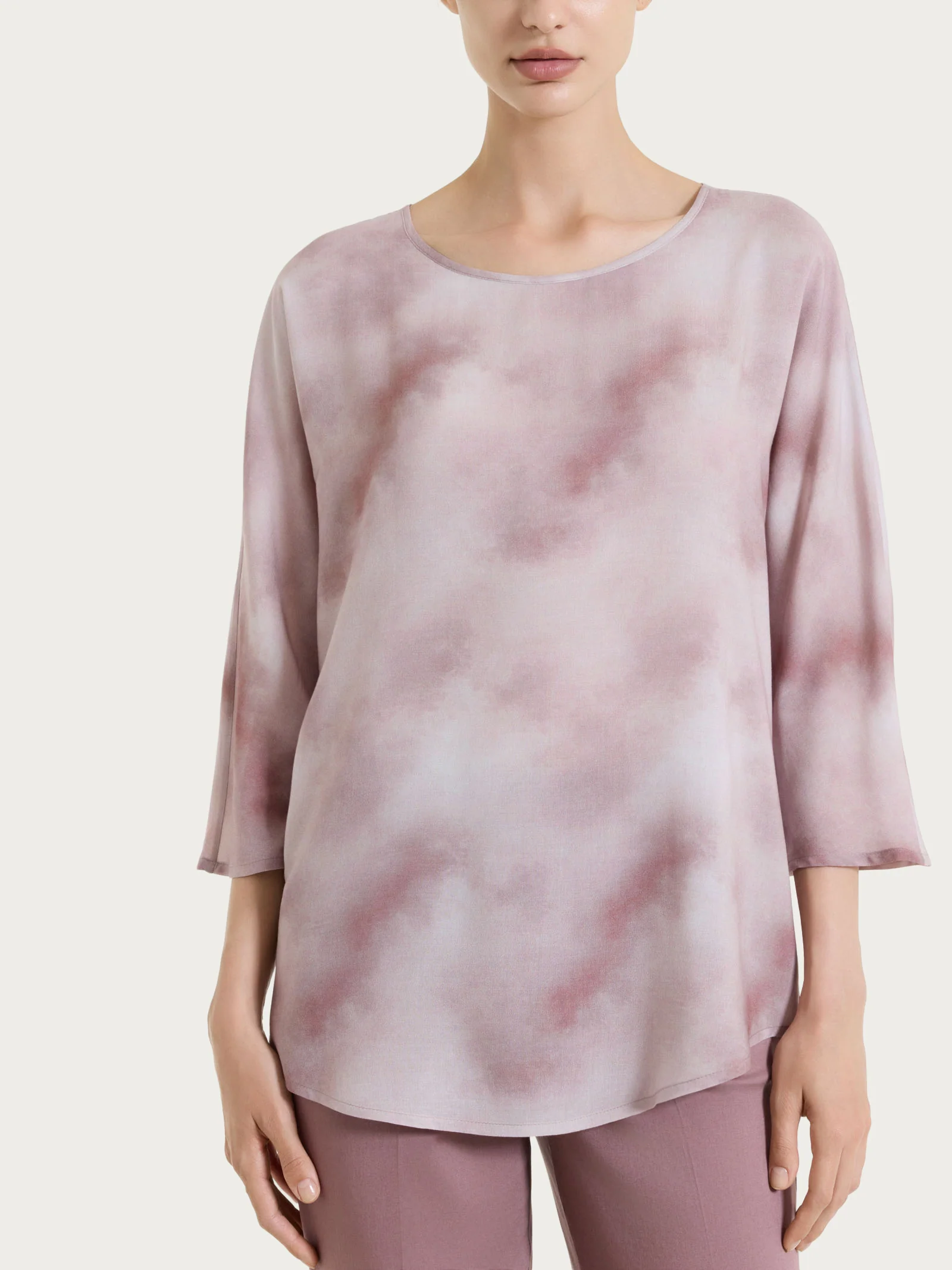 Image of Blusa con manica 3/4 e fantasia in EcoSeta - Fant. Shadow Gray