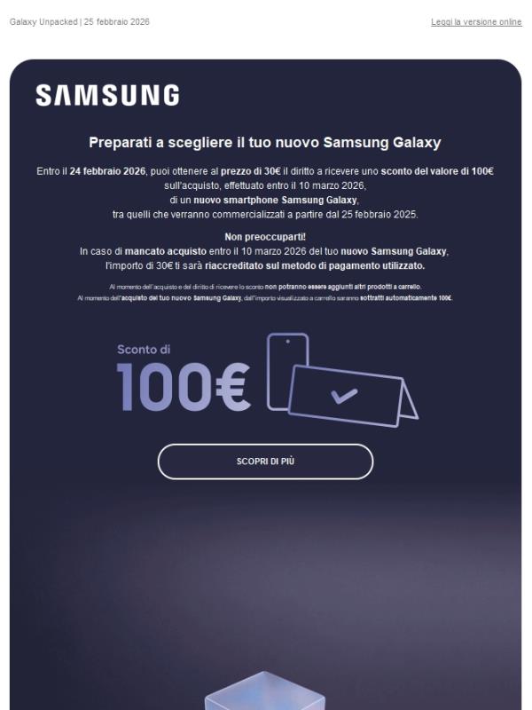 Risparmia 100€ sul nuovo Samsung Galaxy ✨