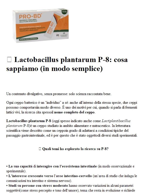 🧠🌿 Lactobacillus plantarum P-8: cosa dice la ricerca