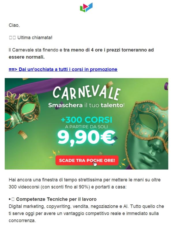 (Scade tra 4 ore) Promo Carnevale