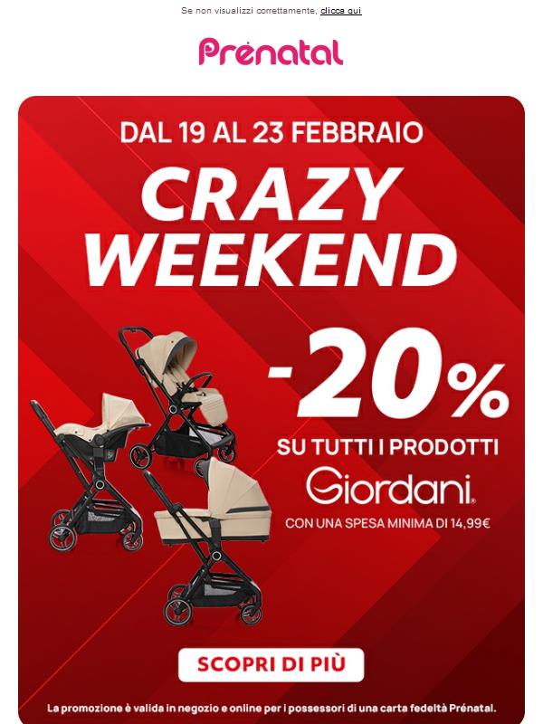 Crazy Weekend: -20% di sconto sulla linea Giordani