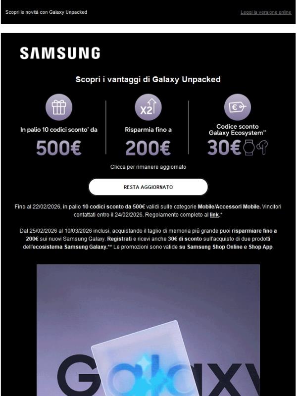 Fino a 200€ di risparmio sui nuovi Samsung Galaxy