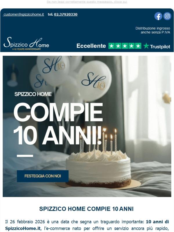 🎂 Festeggiamo i 10 anni di Spizzico Home! -10% con codice COMPLEANNO10