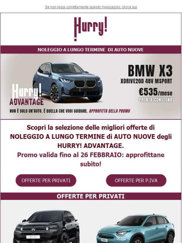 🚘HURRY! Noleggio | Le MIGLIORI OFFERTE della PROMO HURRY! ADVANTAGE🚘 Scopri tutte le auto a noleggio a prezzi SUPER scontati!