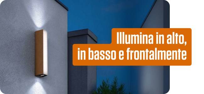 Applique con emissione in basso, in alto e frontale