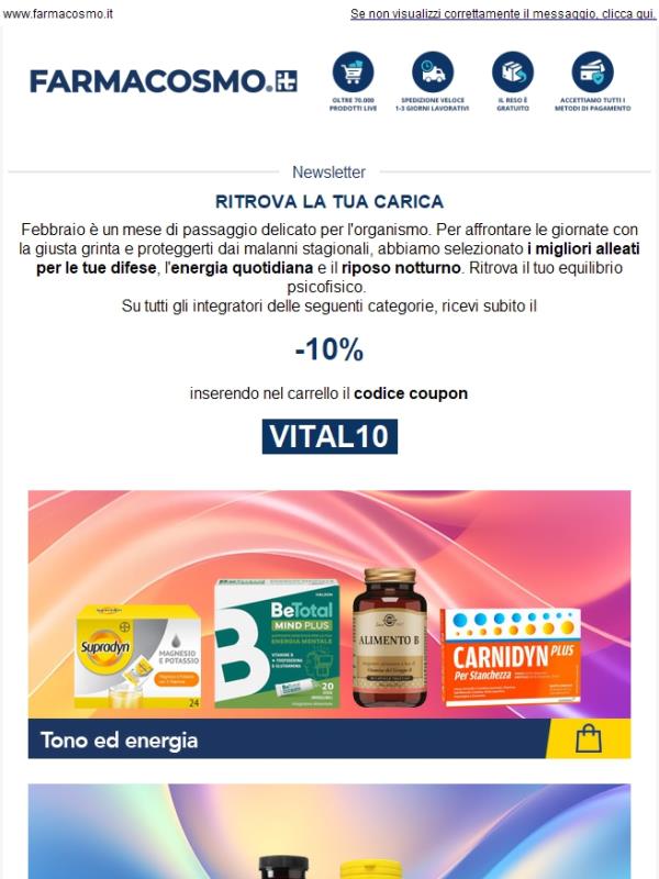 ✨ -10% su migliaia di integratori! Trova la tua carica naturale