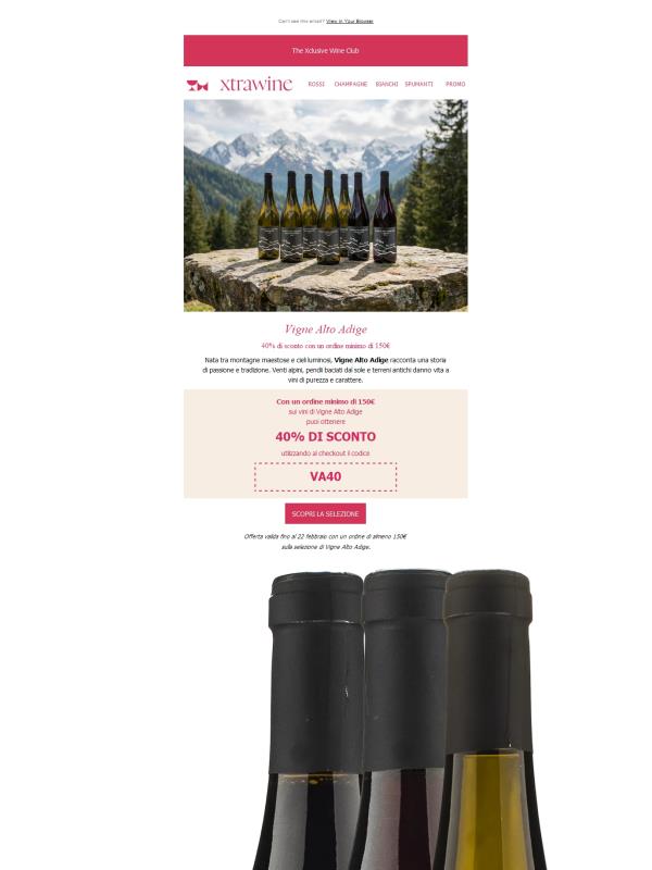 Vigne Alto Adige: 40% di sconto su una ricercata selezione