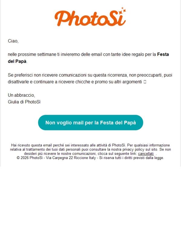 Comunicazioni sulla Festa del Papà 🙅