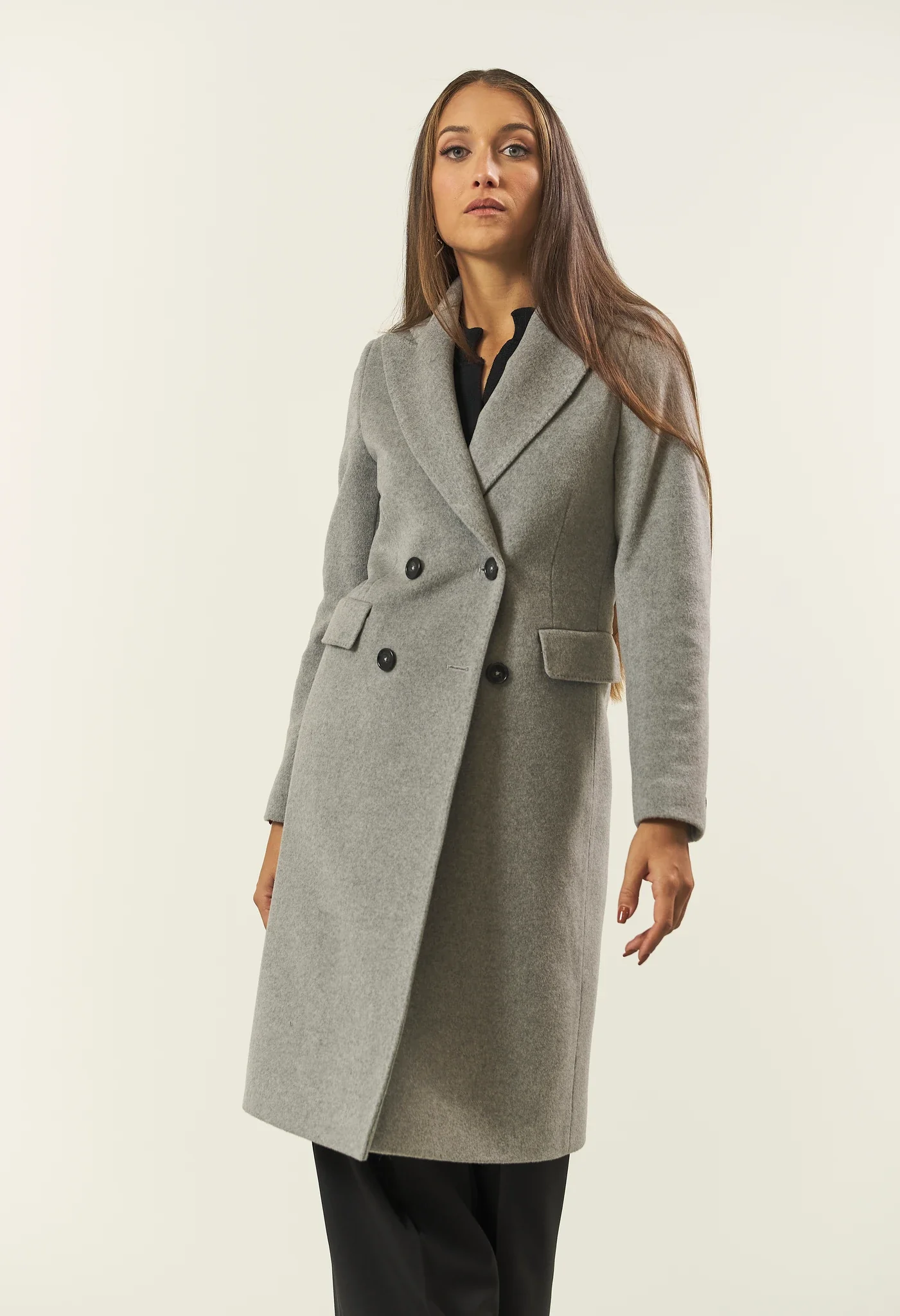 Image of Cappotto grigio chiaro doppiopetto misto cashmere
