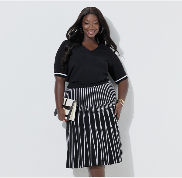 Gonna midi plissettata dal taglio svasato con righe e cintura elastica