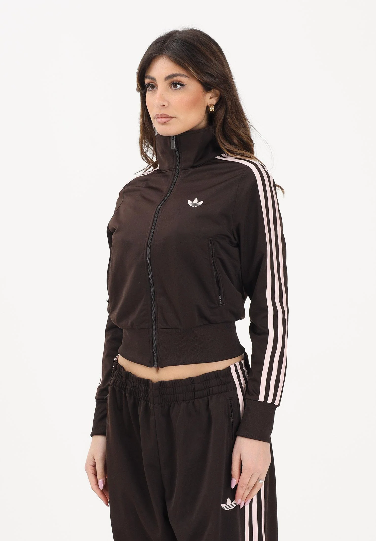 Image of ADIDAS ORIGINALS Felpa con zip Adicolor Classic Firebird marrone e rosa da donna