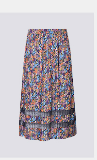 gonna midi plissettata, fasce di pizzo, taglio ad A, fascia elastica