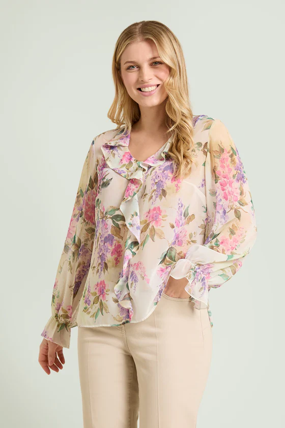 BLUSA STAMPATA CON VOLANT