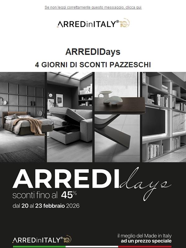 🕒 Solo fino a Lunedì: Arredi Days! Sconti imperdibili su tutto il catalogo