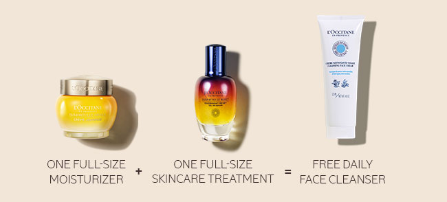 ONE FULL SIZE MOISTURIZER + ONE FULL SIZE SKINCARE TREATMEANT = FREE DAILY FACE CLEANSER