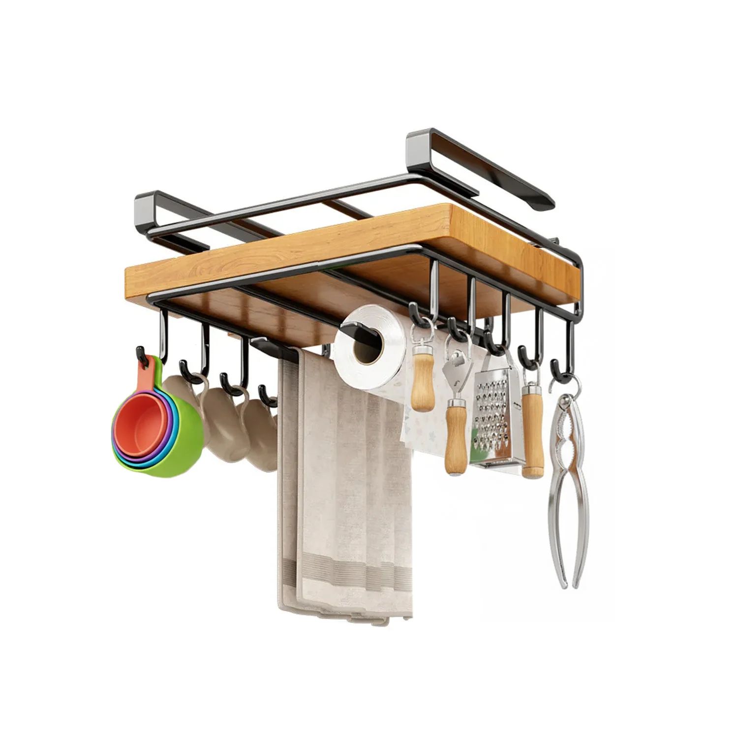 Image of Mensola Sottopensile Cucina con Ganci e Porta Rotolo Salvaspazio