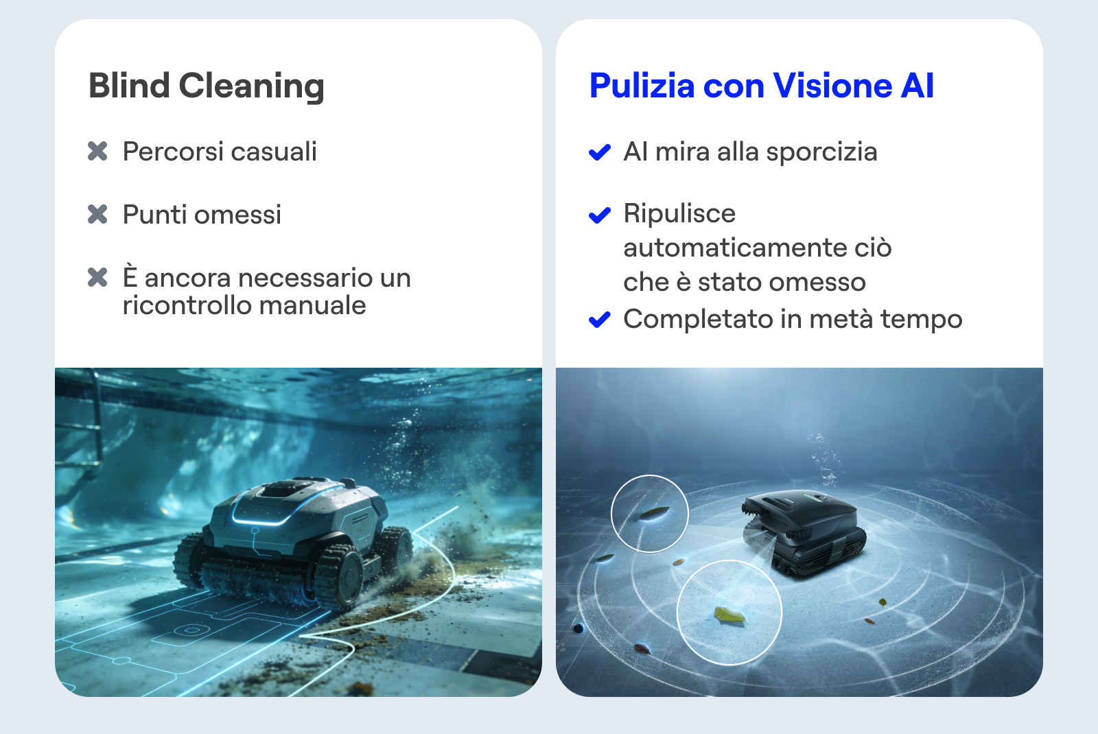 Aquasense X può aiutare a ridurre il lavoro manuale di ricontrollo dopo la pulizia del robot.