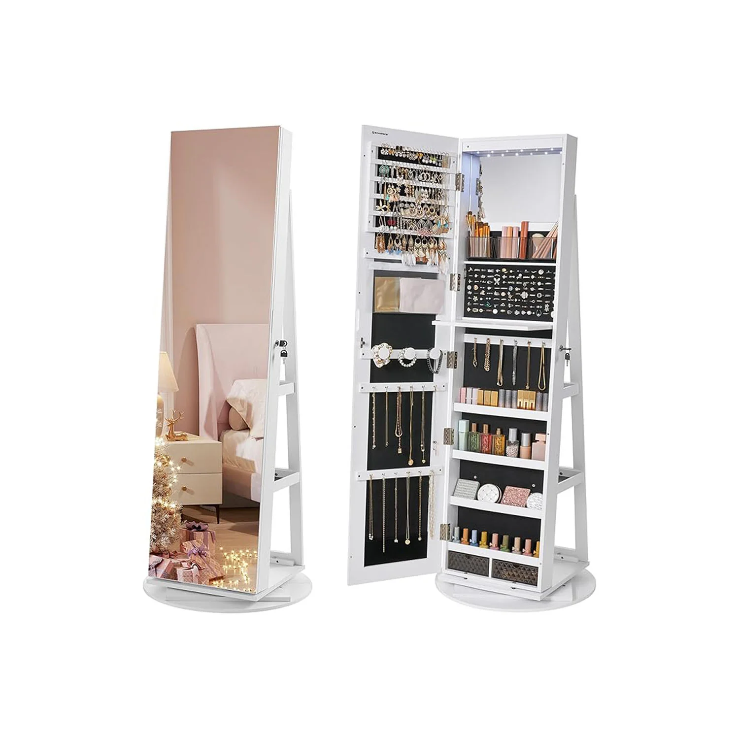 Image of Armadietto Portagioie con Luci a LED Specchio e Chiusura