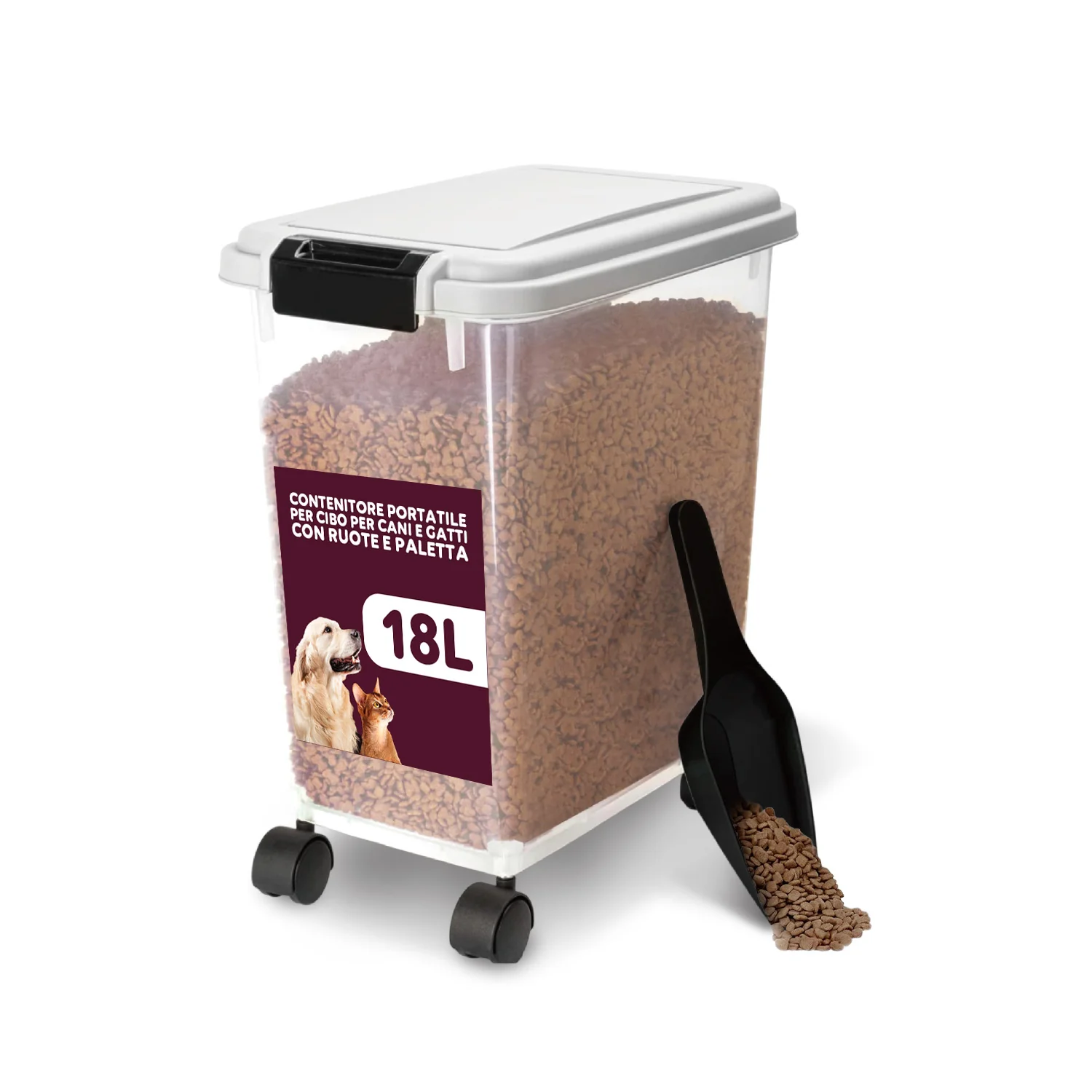 Image of Dispenser Cibo per Cani e Gatti – 18L con Chiusura Ermetica