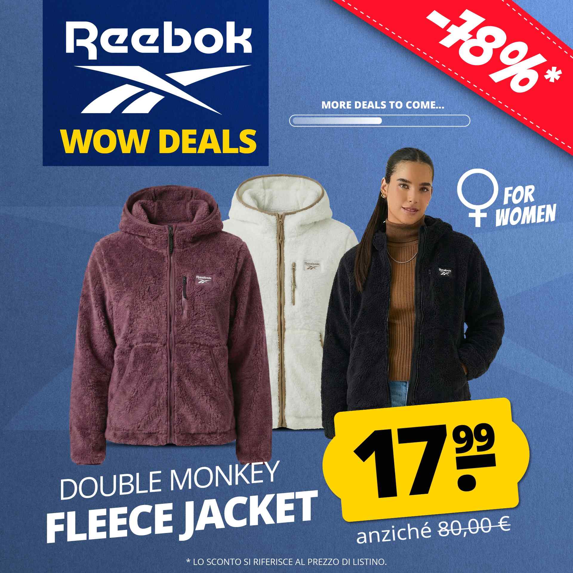 reebok double monkey fleece donna giacca